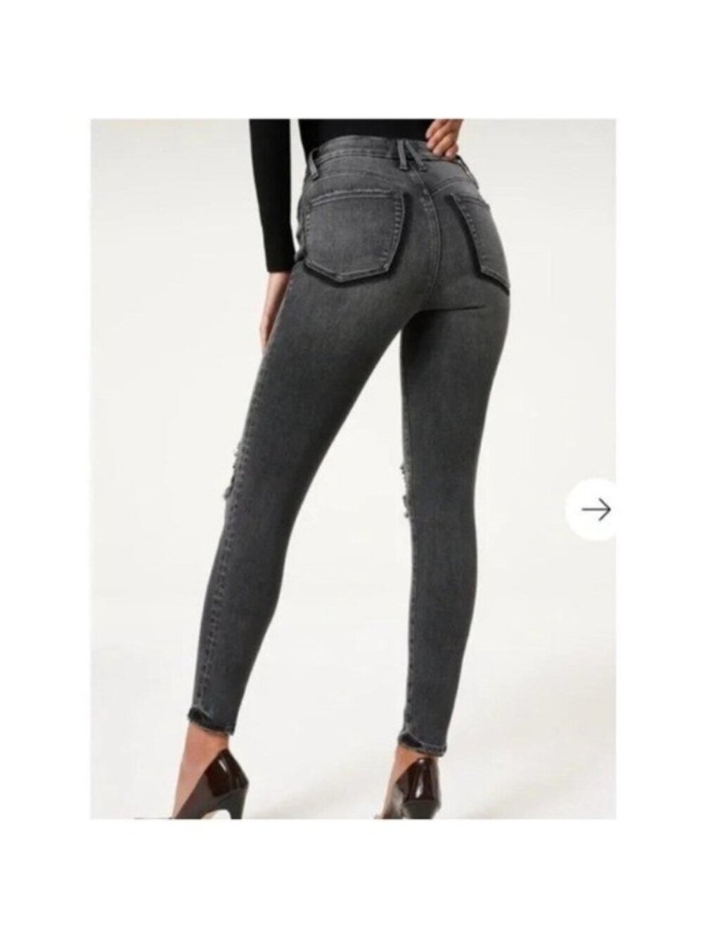 Good American Shadow Pocket Jean Distressed Skinny Raw Hem Grey Black Size 2 - Picture 12 of 12